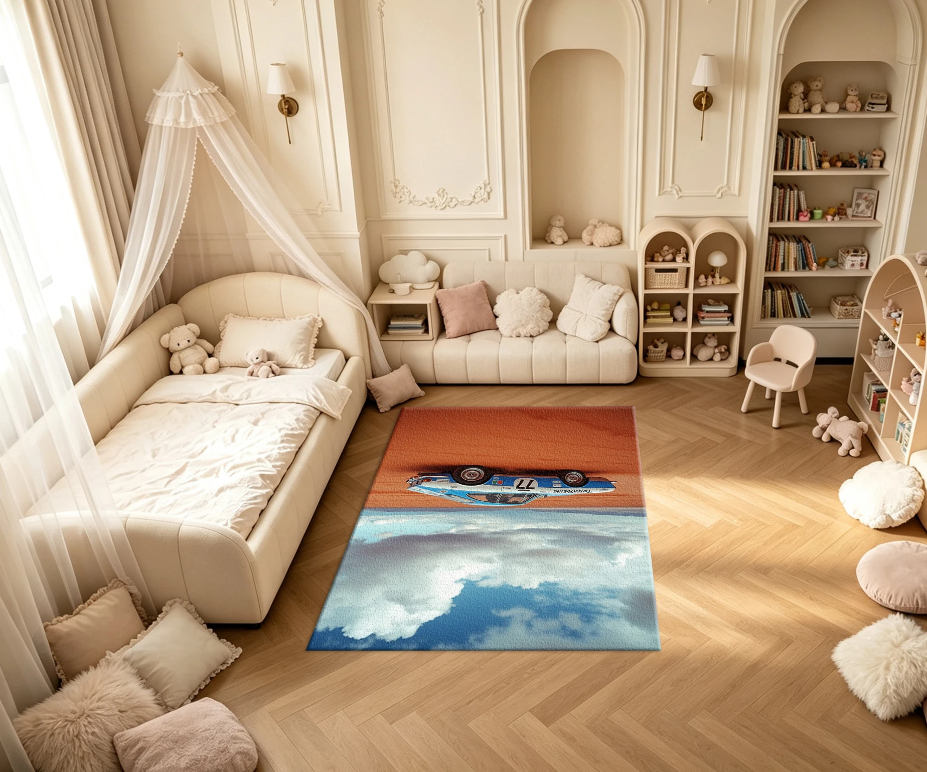 Vintage Racing Car Desert Scenery Carpet Flooring Creative Household Indoor Decor Floor Rug