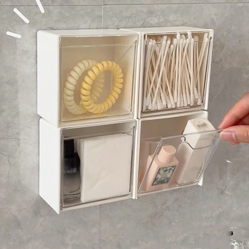 

2pcs Plastic Wall Mounted Storage Boxes Dustproof Bathroom Organizer for Cotton Swabs Makeup Adhesive Small Jewelry Holder Box