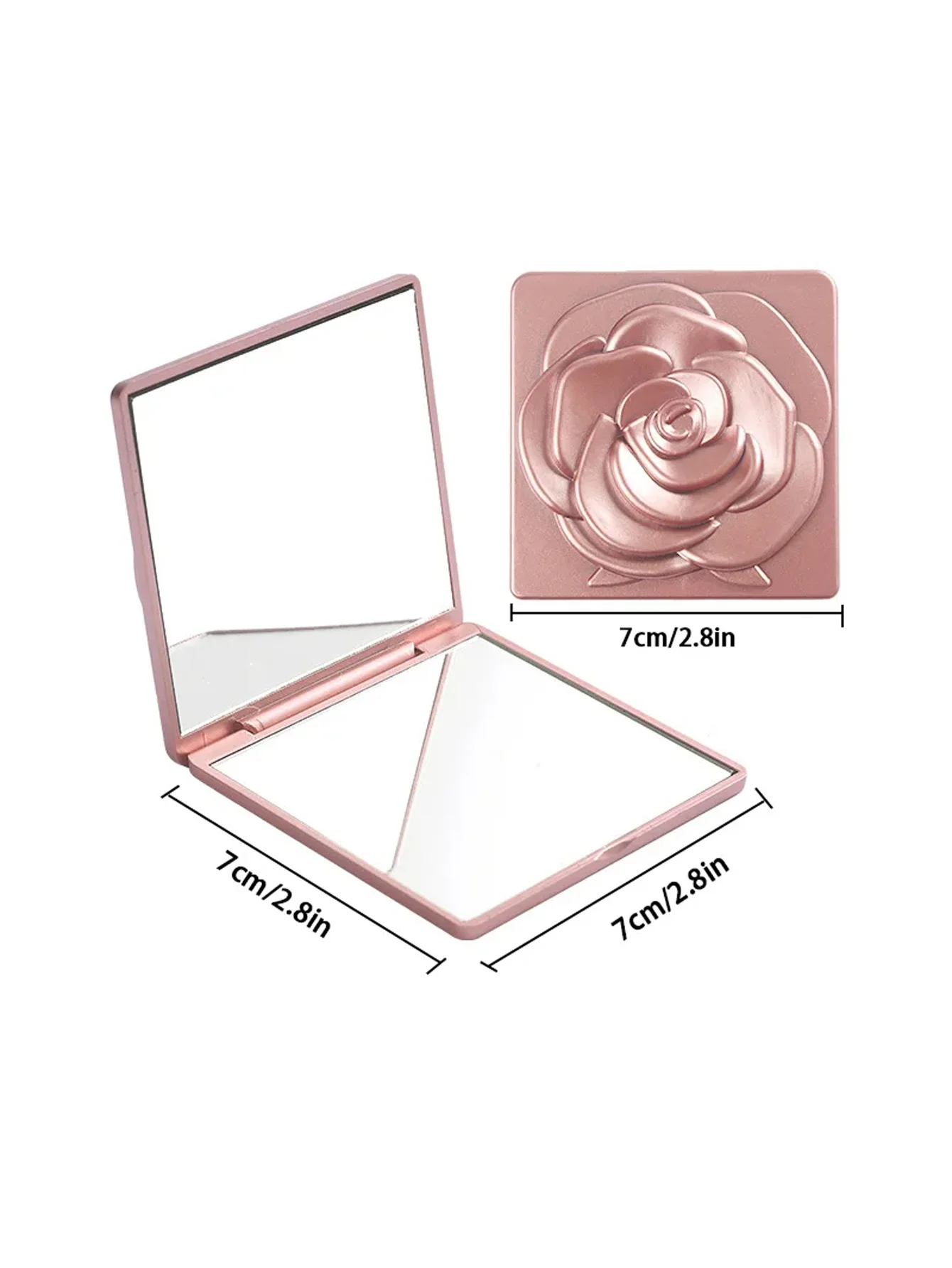 Portable Make-up Mirror Nordic Style Double-Sided Folding Mirror Plane Mirror Double Mirror 2X Magnification High With Rose