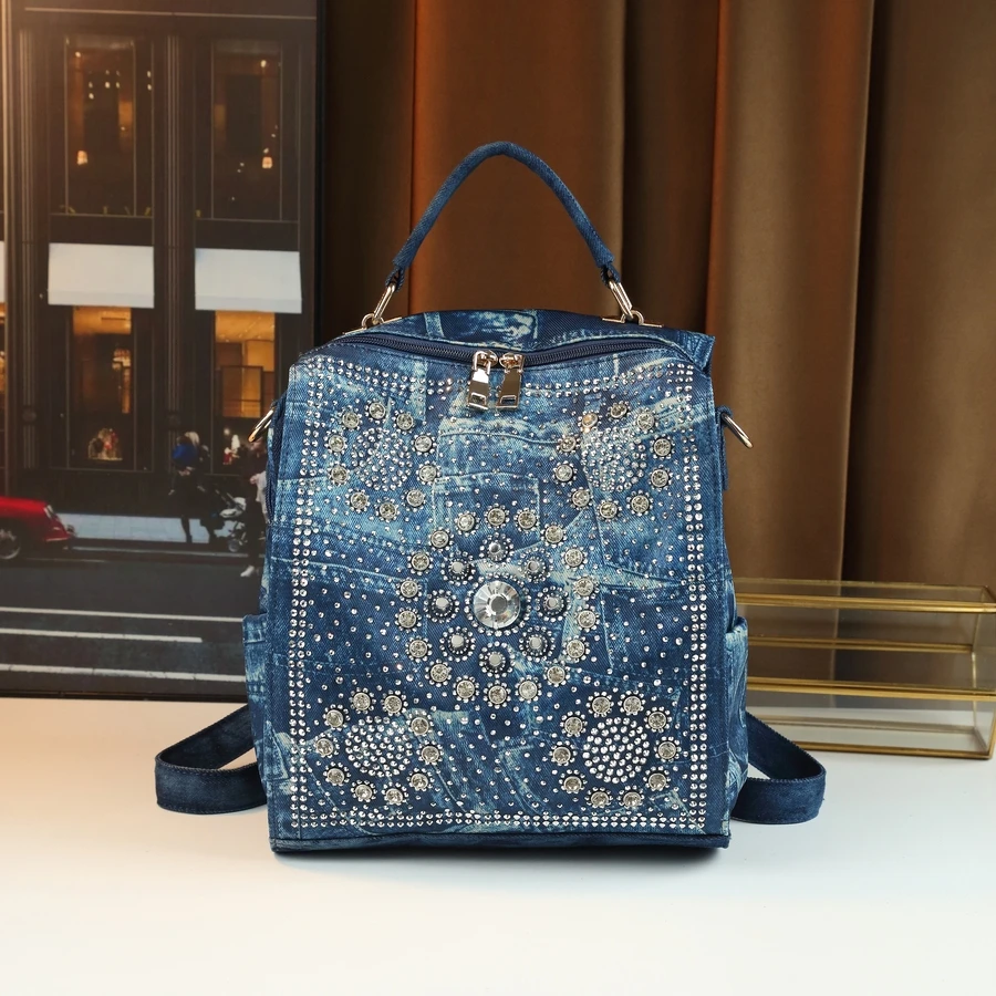 

Fashionable Ladies Diamond Embellished Denim Single Shoulder Crossbody Bag Casual Commuter Handbag New Arrival for Women