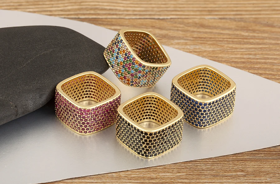 Nidin Neue trendige quadratische Form eingelegte Kristall-Zirkon-Ringe für Frauen und Männer, 5 Farben zur Auswahl, Hip-Hop-Stil, Fingerschmuck, schicke Geschenke – Detail 8