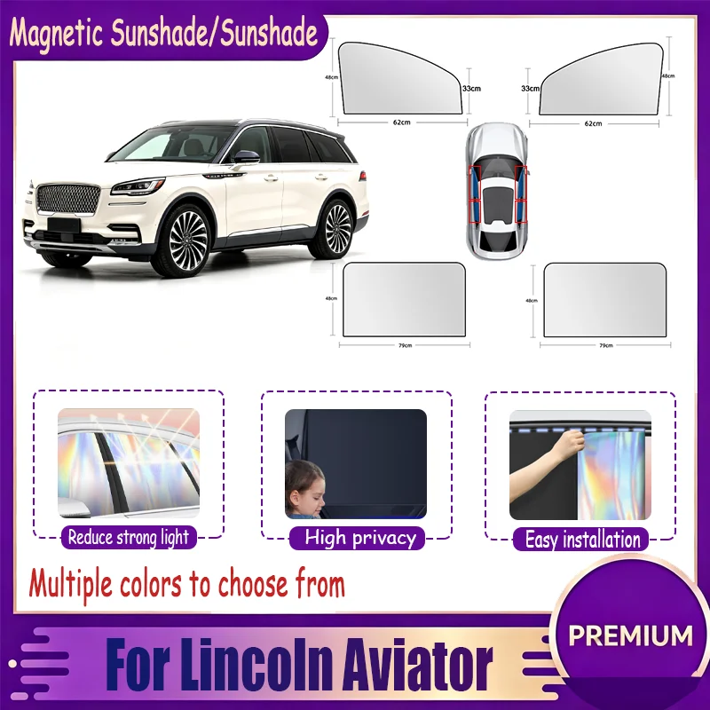 For Lincoln Aviator , Magnetic Side Window Sun Shade Titanium Silver Opaque Full Cover, Laser UV-Protective Film,car sun shade