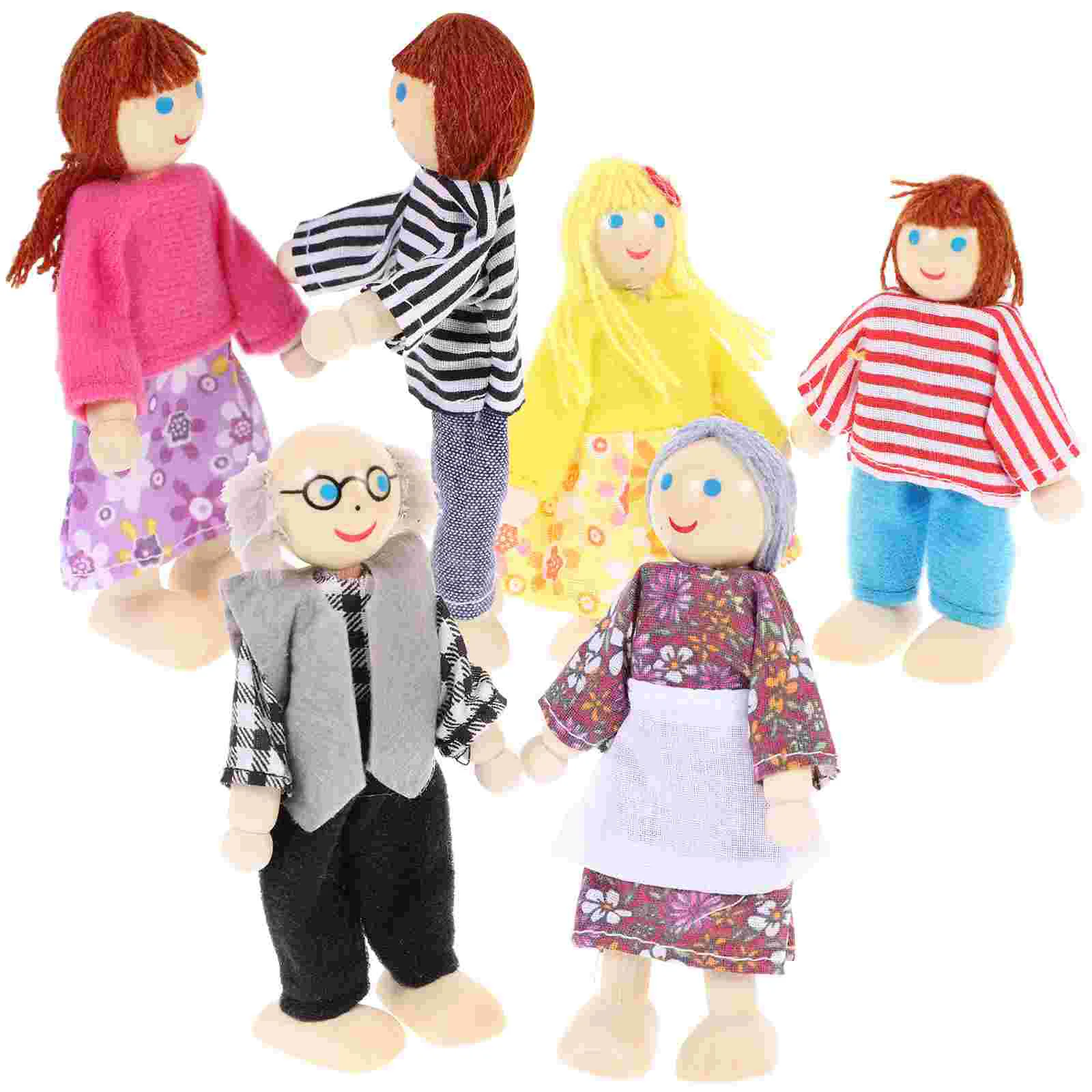 

6 Pcs Miniature Family Dolls Wooden Puppet Toy Parent-child Figurines for Kids Toys