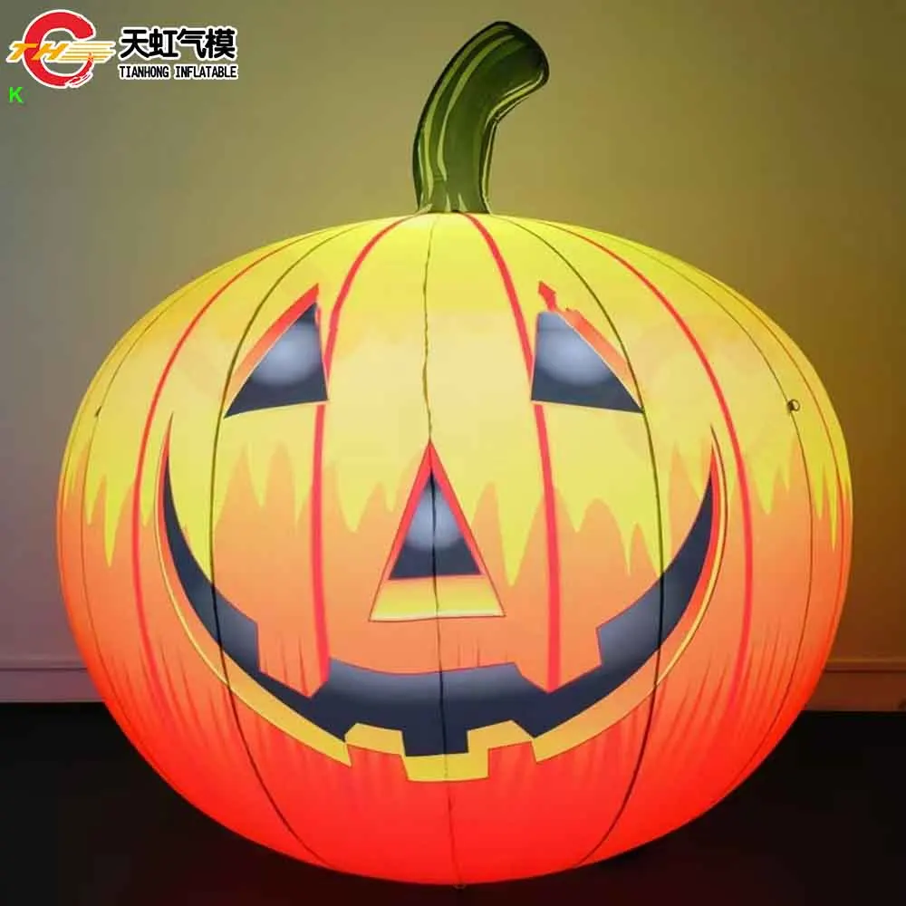 Livraison rapide 4m modèle de citrouille gonflable éclairage LED ballon au sol gonflable pour la décoration d'halloween