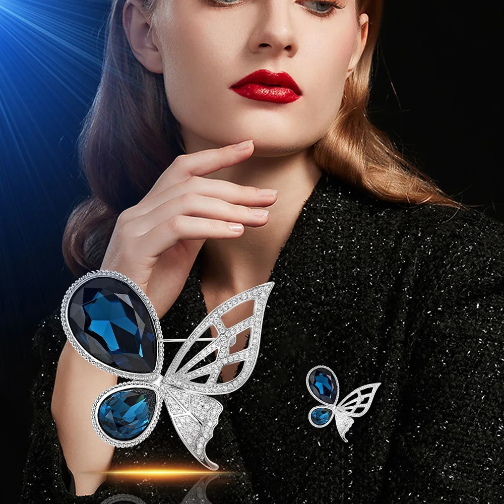 

Elegant Brooch for Women Blue Crystal Butterfly Brooches Unique Design Women's Clothes Pins High Quality Jewelry Accessories