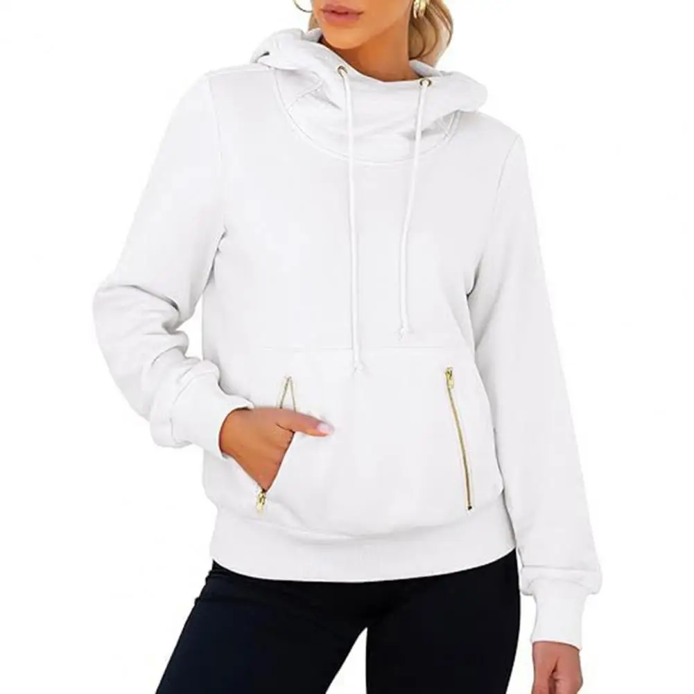 

Women Pullover Top Stylish Winter Hoodie with Zipper Pockets Drawstring Elastic Cuff Long Sleeves Pullover for Women Preppy