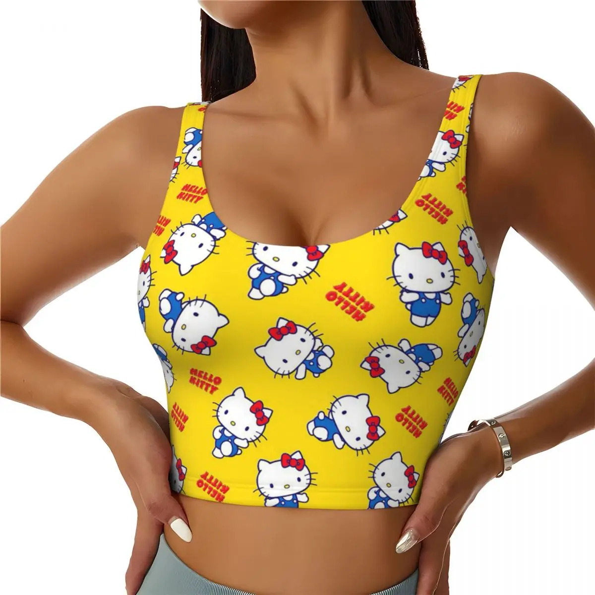 Custom Hello Kitty Cute Cartoons Workout Crop Tank Tops for Women Seamless Anime Yoga Running Sports Bras