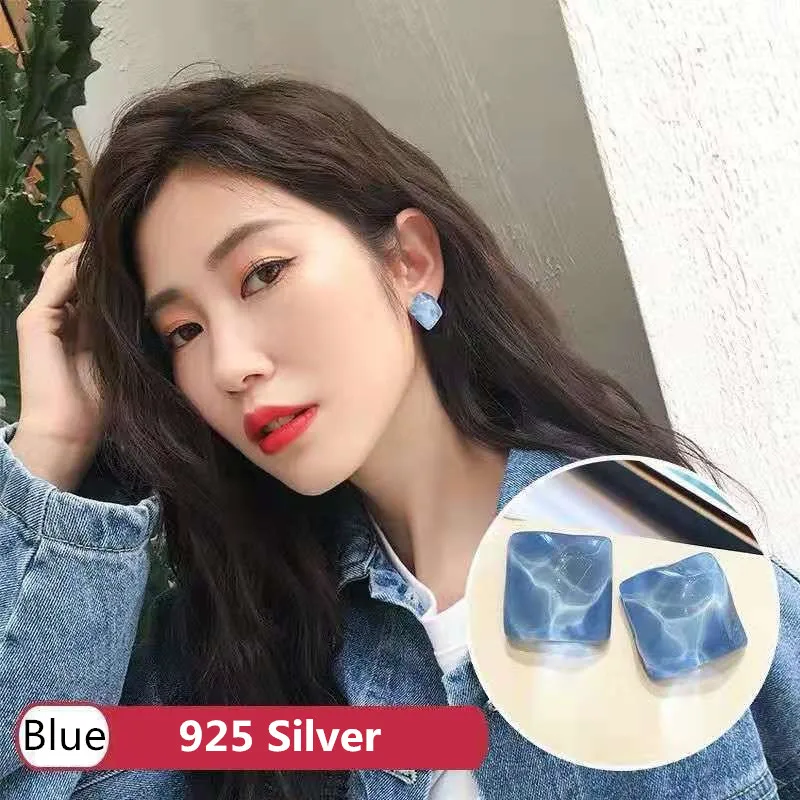 Fashion Women Imitation Gemstone Resin Cat's Eye Stone Water Pattern Earrings Stud Office Lady Earings Trinket Girl Jewelry Gift