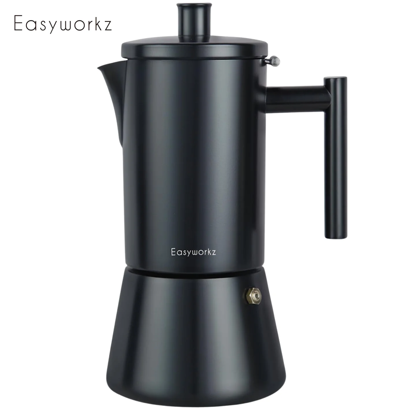 

Easyworkz Diego Stovetop Espresso Maker, Matte Black Stainless Steel Moka Pot with Non-Stick Coating, Induction Compatible