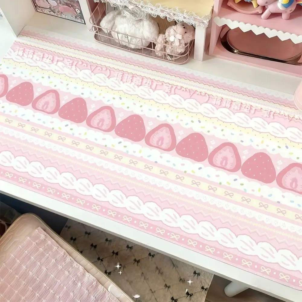 Vintage Strawberry Cake Desk Pad Linen-cotton Non-Slip Photo Props Gift Cartoon Table Mat Desktop Decoration