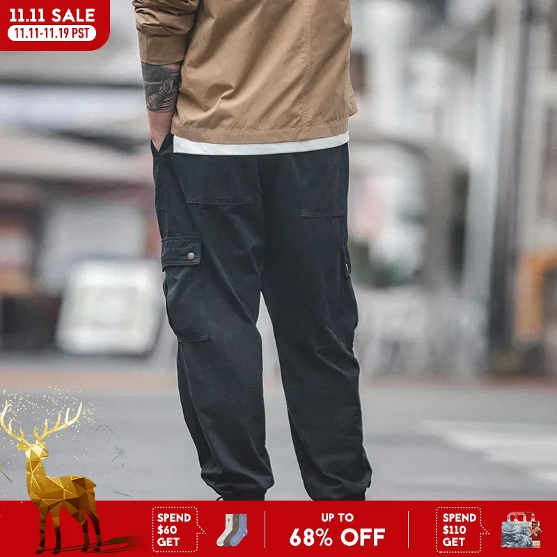 

Мужские черные брюки-карго Maden в стиле ретро, функциональные повседневные брюки прямого кроя с несколькими карманами, свободные брюки-фонарики на весну и осень