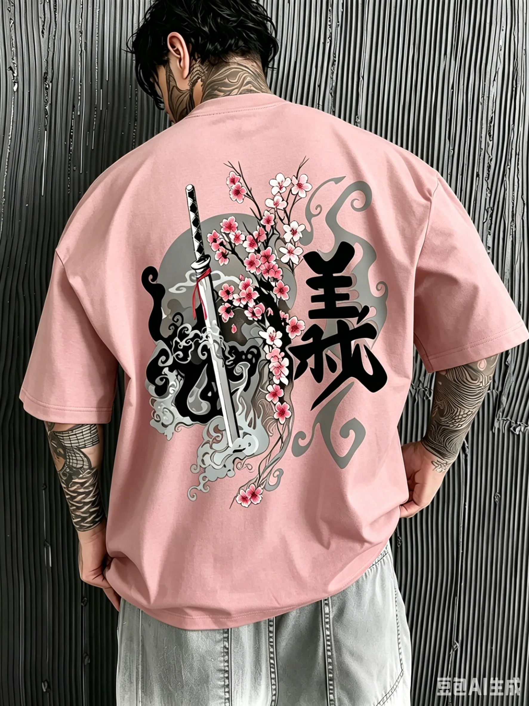 Y2K Sword Knife Cherry Blossom Pattern 3D Print Breatha Schnelltrocknendes Herren-T-Shirt in großen Größen für Outdoor-Sportarten, Eltern-Kind-Kleidung – Detail 4