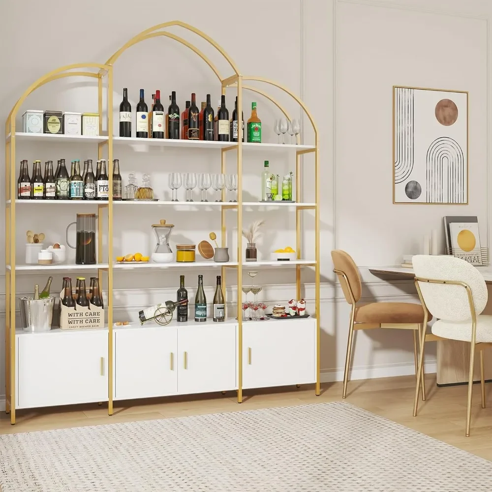 Arched Bookshelves and Bookcases: Triple Wide 5-Tier Large Open Bookshelf, Etagere Bookcase with Display Shelf for Home Office