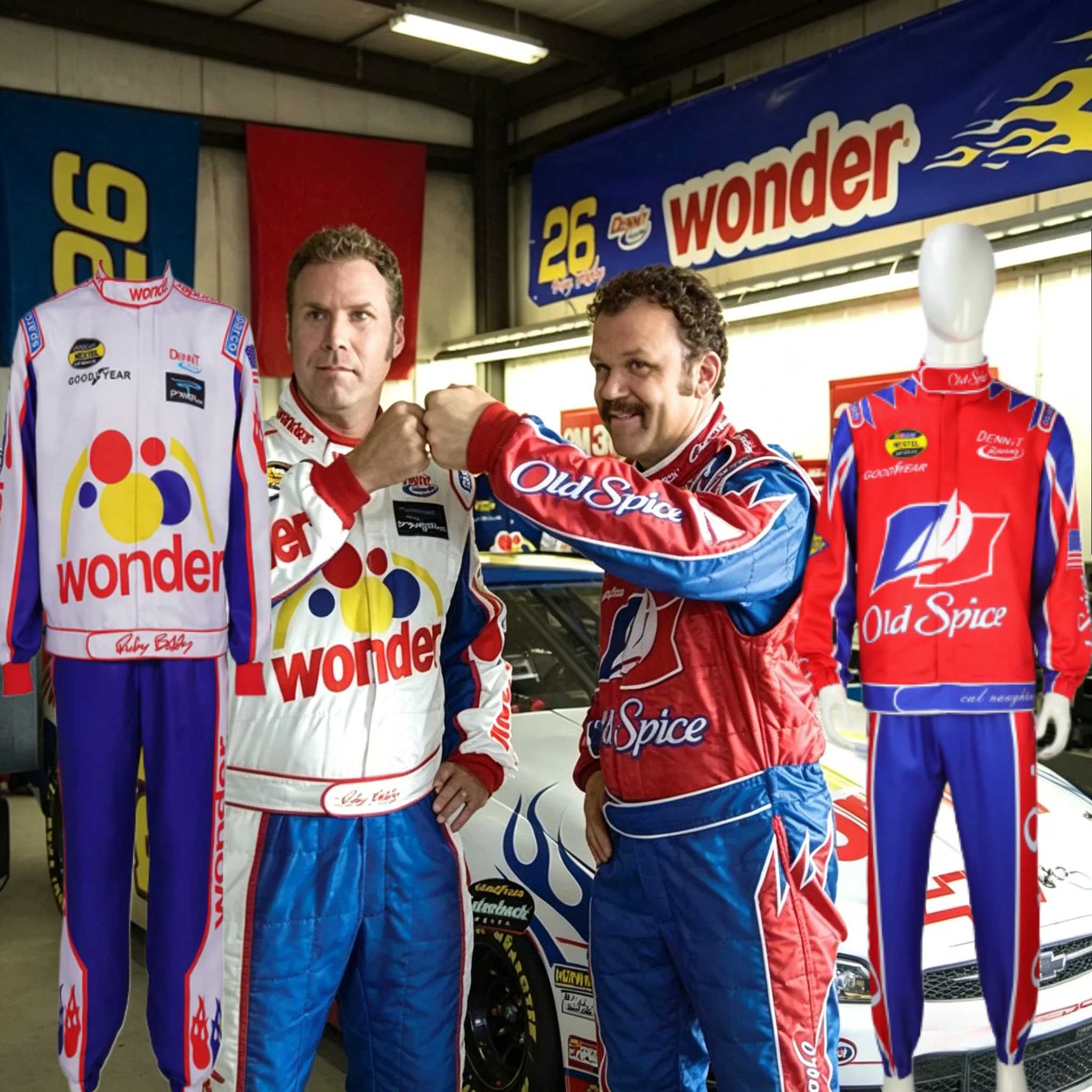 

Talladega Nights Ricky Bobby Racing Uniform Red Cal Naughton Jr. Wonder Bread Racing Suit Halloween Carnival Race Costume
