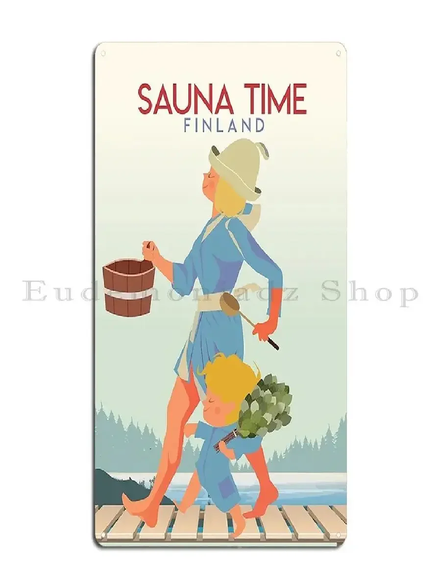 Vintage Sauna Finland Metal Wall Sign  Designer Tin Poster for Cinema Room Living Room Club  Retro Home Decor Accent