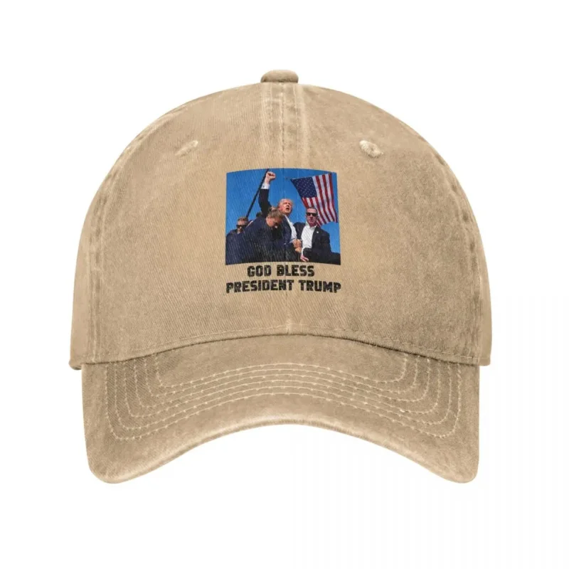 Vintage God Bless President Donald Trump 2024 Baseball Cap Men Women Distressed Denim Snapback Survived Outdoor Running Hats