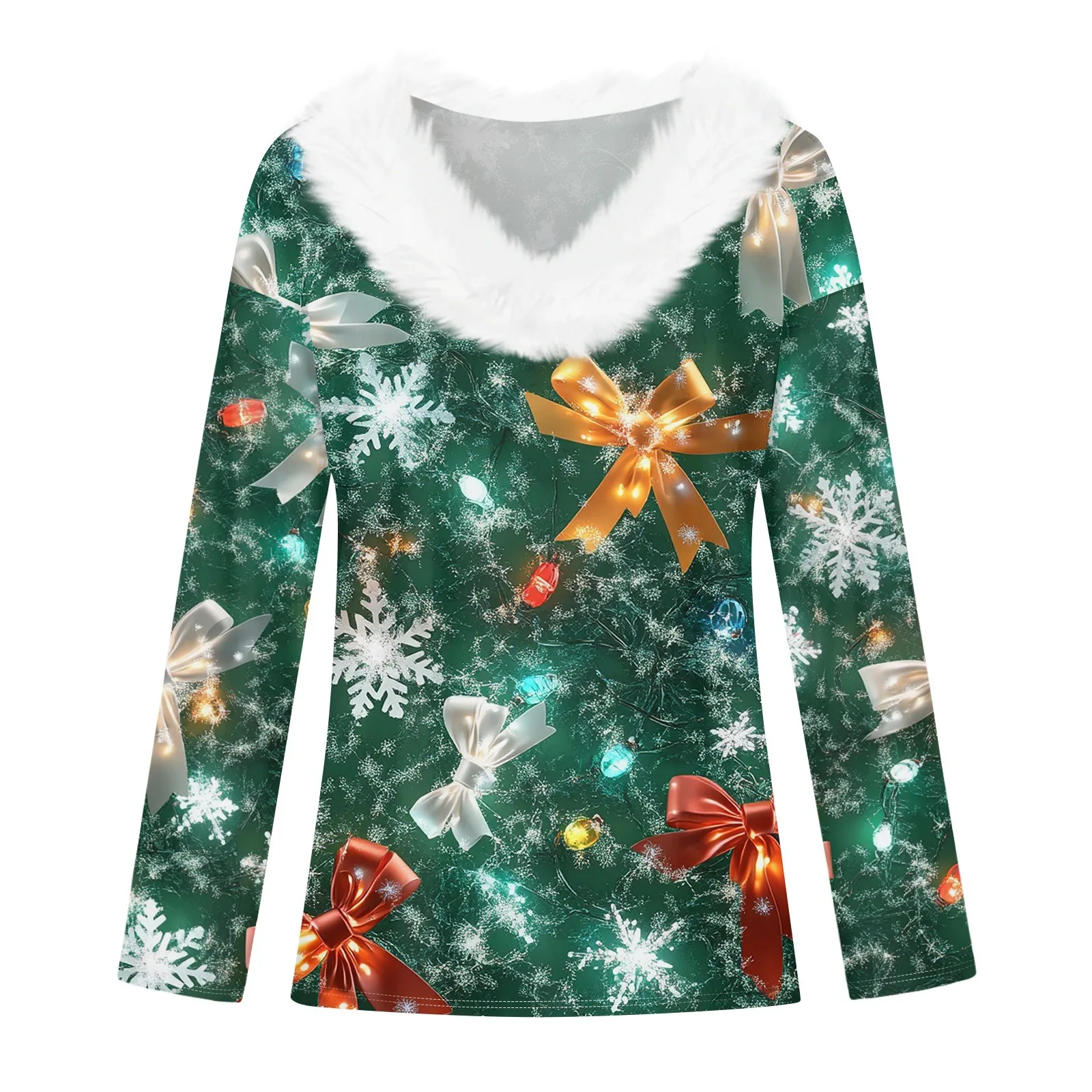 y2k Christmas Snowflake Print Women\'s T-Shirt Long-Sleeve Casual Daily Wear 2024 Women Tops V-Neck Plush ropa de mujer ofertas