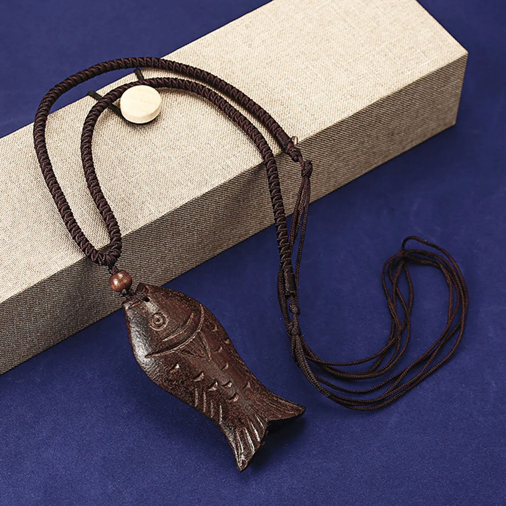 Handmade Wood Fish Necklace Rustic Vintage Style Fish Pendant Sweater Necklace Neck Jewelry