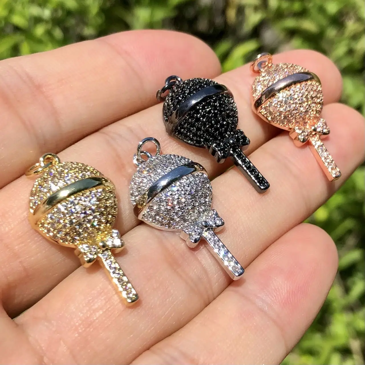 

5Pcs Cubic Zirconia Pave Lollipop Charms Pendant For Jewelry Making Bracelet Necklace Handmade Accessories