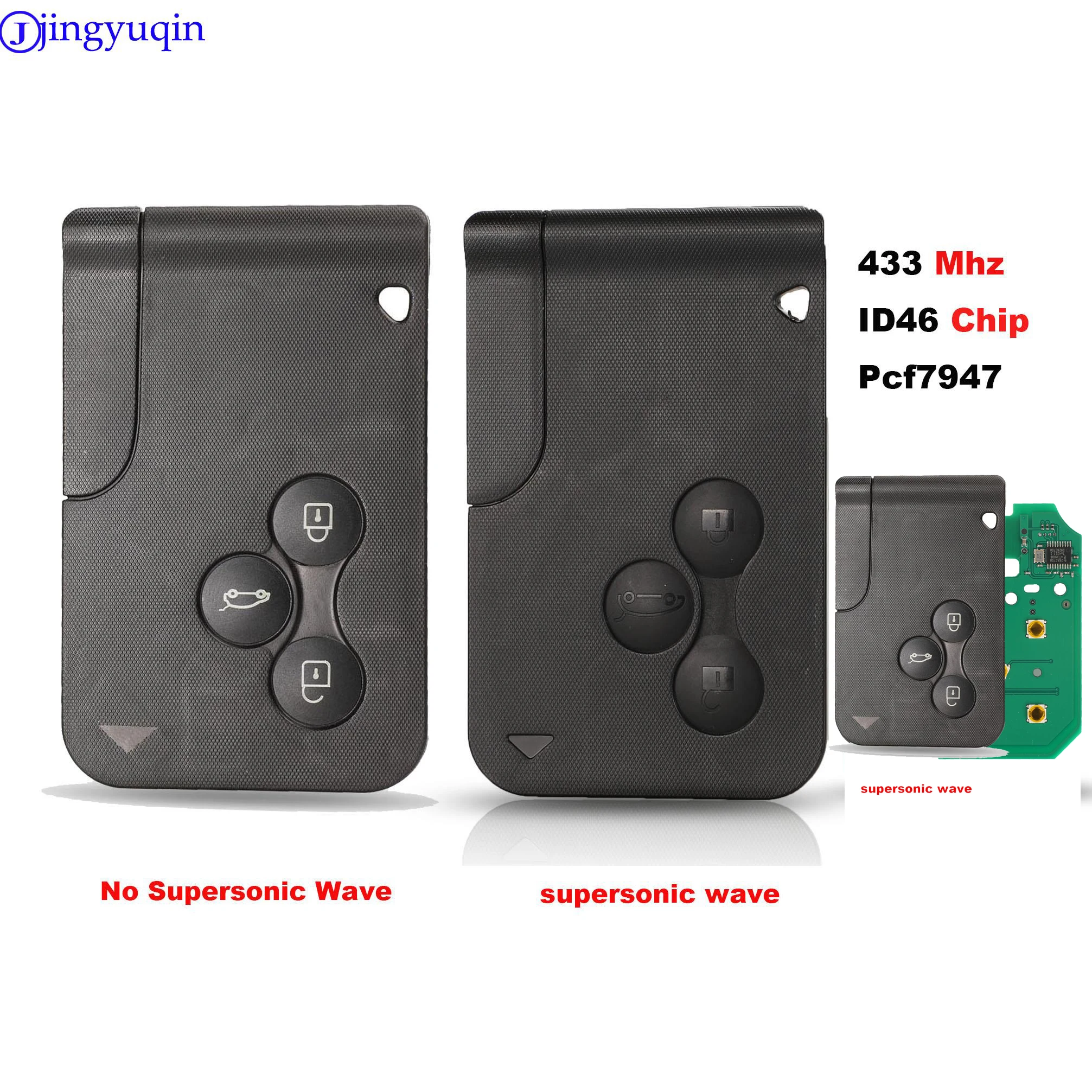 Jingyuqin 3 botões 433mhz id46 pcf7947 chip e inserção pequena lâmina remoto cartão chave inteligente para renault megane scenic grand