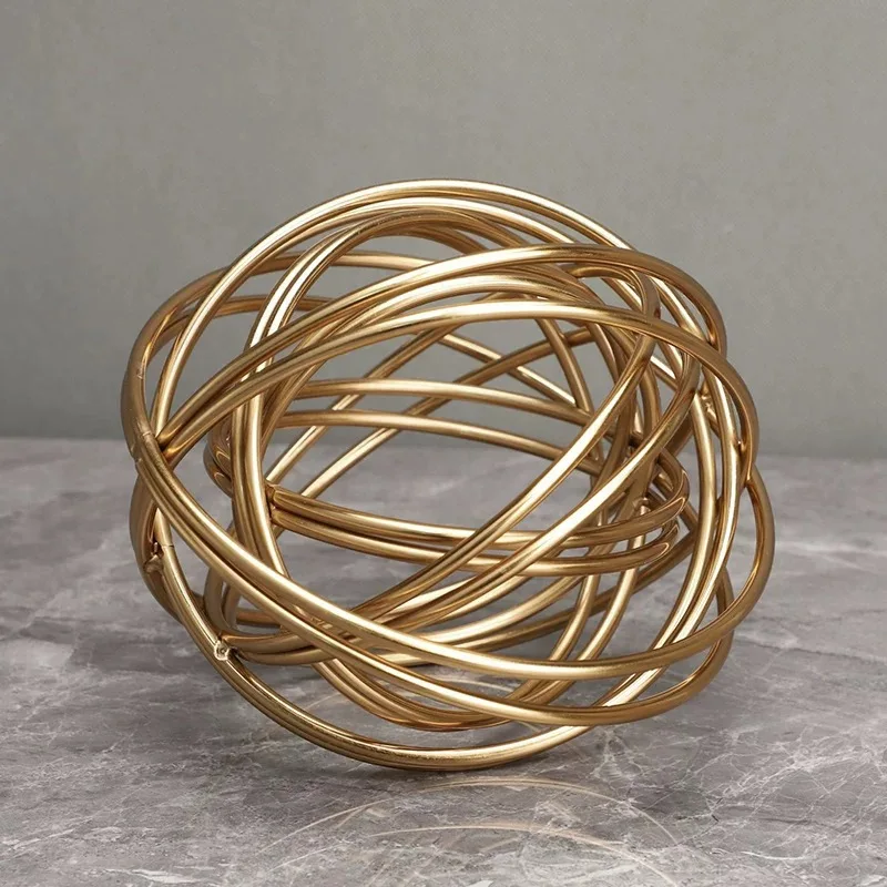 

Abstract Ornaments with Metal Circular Lines Hollow Out Golden Round Ball Geometric Line Home Decoration Handicraft Furnishings