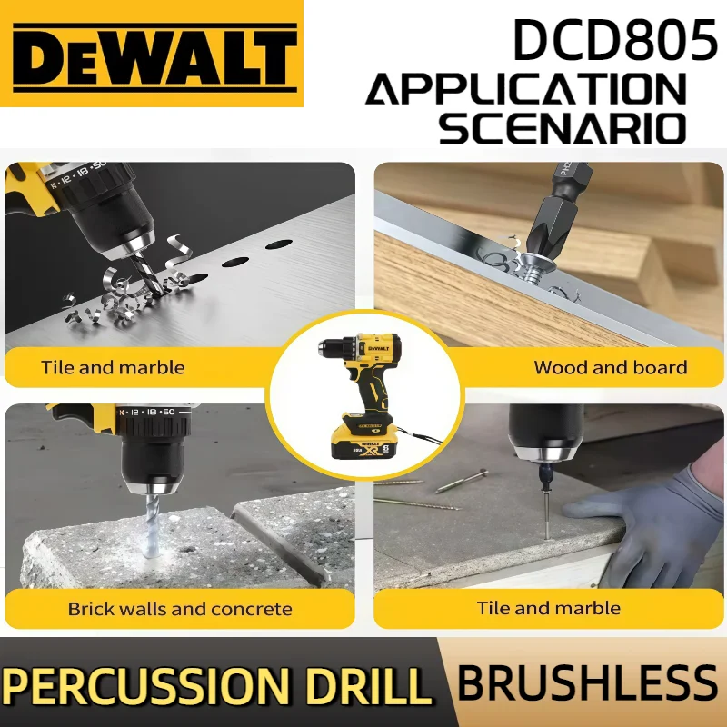 DEWALT Bateria 20V Lítio Recarregável Brushless Chave de Fenda Elétrica Compacta Broca de Mão Furadeira de Impacto DCD805
