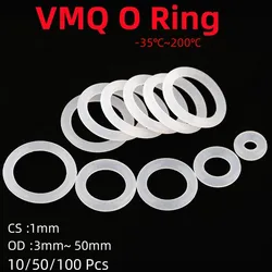 10/50/100Pcs VMQ White Silicone Ring Gasket Thickness CS 1mm OD 3mm~ 50mm Food Grade Waterproof Washer Rubber Insulate O Ring