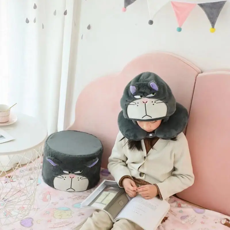 Disney Anime Series Cinderellaed Norwegian Forest Cat Lucifered Hooded U Shape Pillow Small Stool Soft Cute Baby Boy Girl Gift