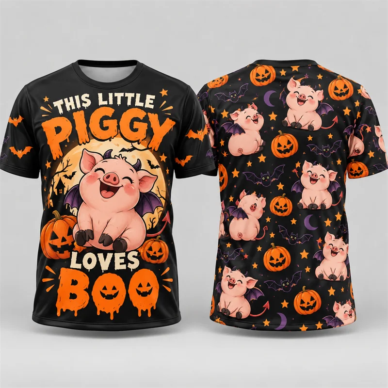 Cute Halloween Animal 3D Print T Shirt Men Women Pig Squirrel Capybara Otter Rabbit Fox Sloth Axolotl Short Sleeve Party Tees