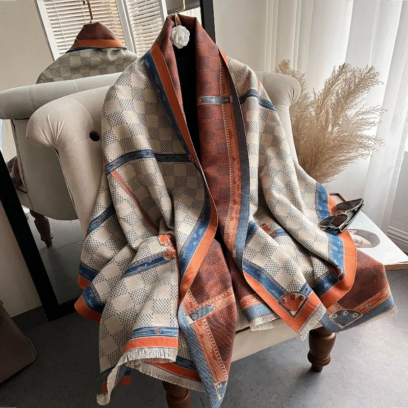 

Women's acrylic plaid scarf, autumn and winter style fringe shawl, warm cold-proof neck wrap