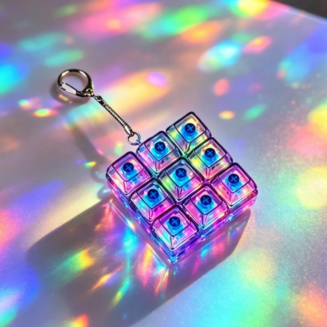 LED Light-Up Keychain Keyboard Clickable Button Fidget Toy for Stress Anxiety Relief Portable Desk Accessory Office Decor Gift**