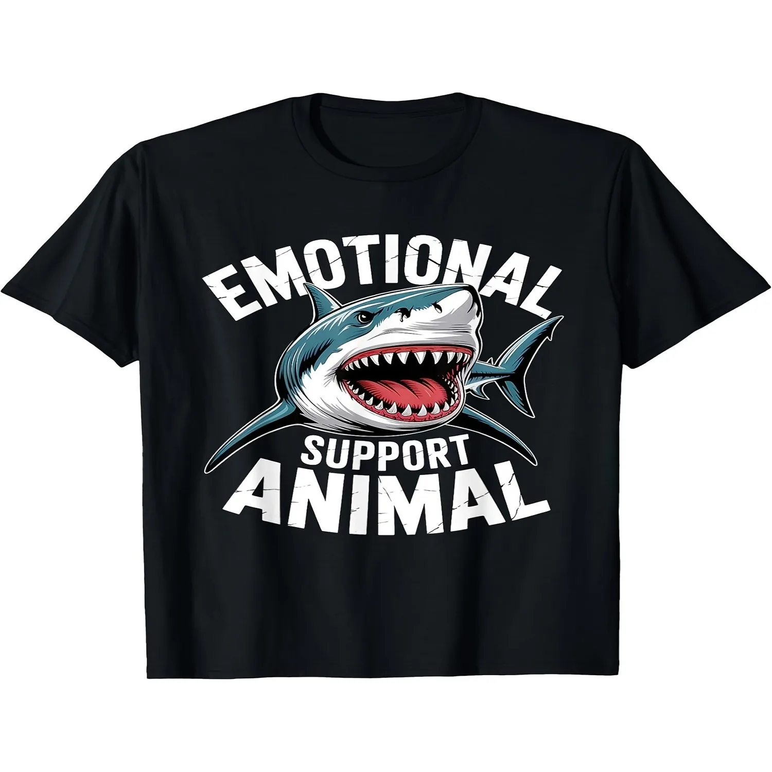 Men' Shark Emotional Support Animal TShirt Funny ESA Shark Retro Graphic Tee Soft Comfortable Short Sleeve Shirt Suitable for Halloween Christmas Gifts Ocean Lover Apparel Casual T-shirt, Minimalist Tee,