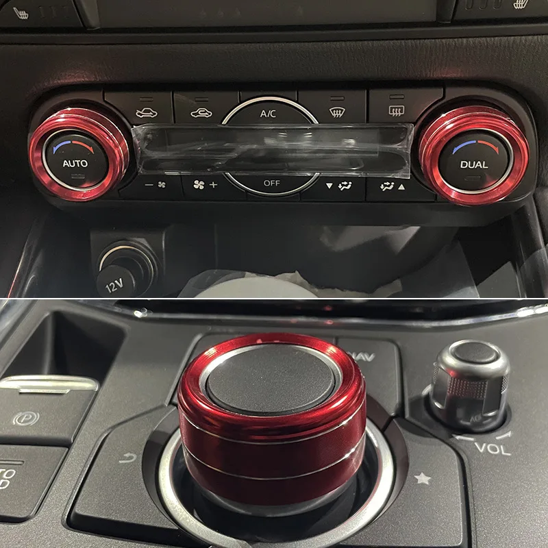 3pcs Aluminum Alloy Knob Decoration Ring For Mazda 3 CX-5 CX-8 CX-9 Atenza Axela Interior Accessories AC Switch Media Control