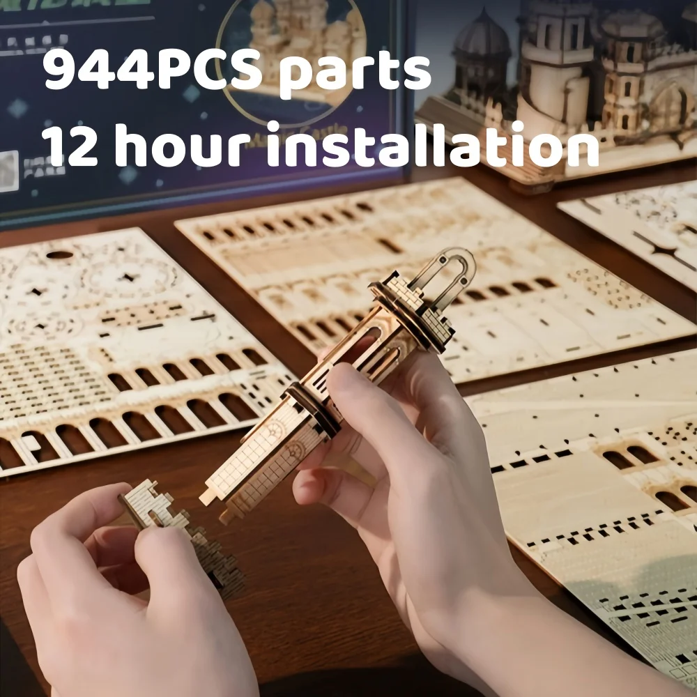 944Pcs 3D Wooden Puzzles DIY Mechanical Wooden Wide Model Kit for Adults Teens 14+Years Puzzle Enthusiasts Box Enchanted Castle