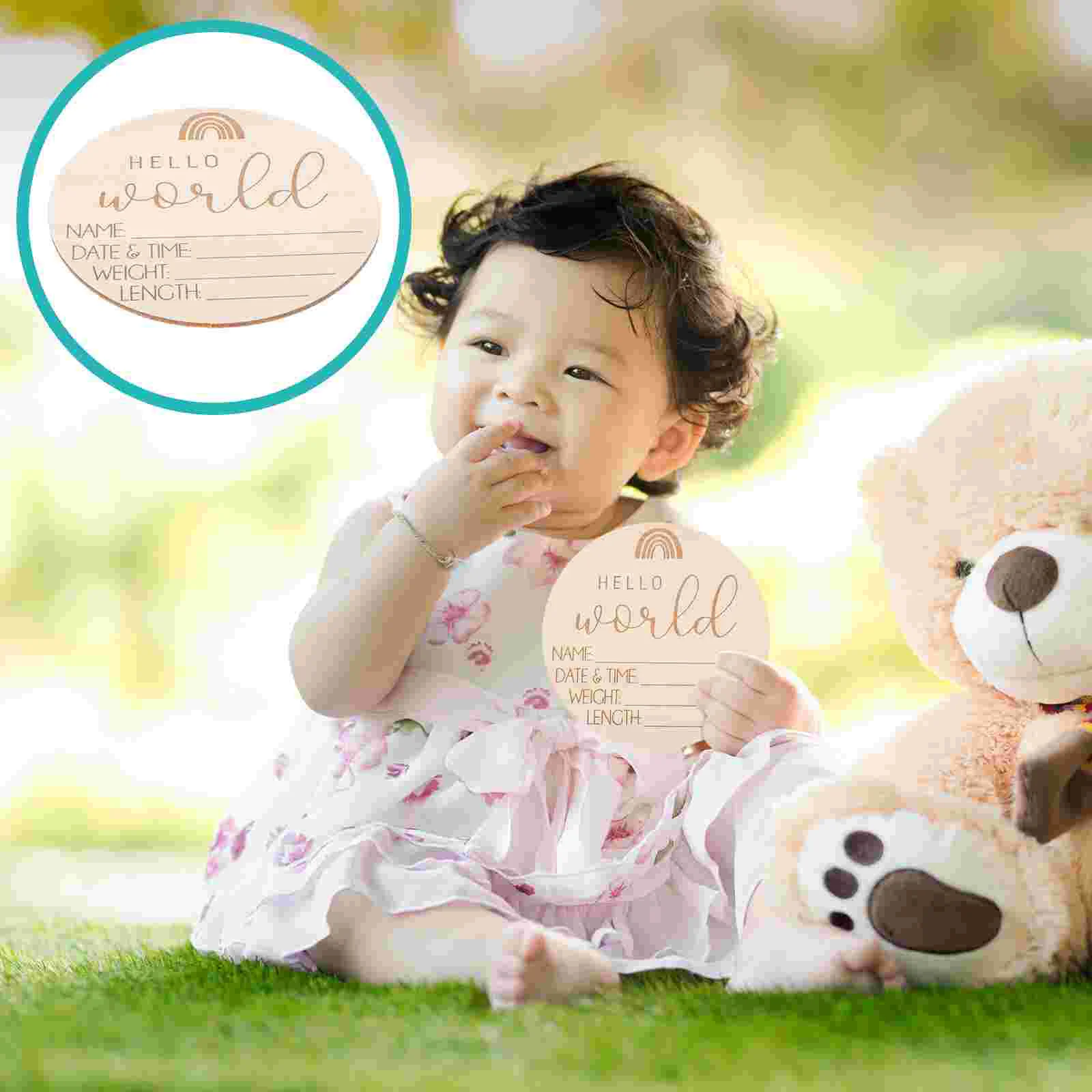 5 Pcs Nursery Baby Name Signs Wood Birth Announcement Emblems Newborn Photo Prop Hospital Cards The