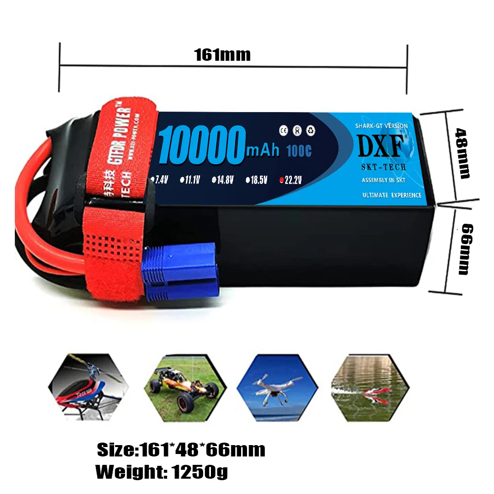 DXF4S 3S 6S Lipo Battery 14.8V 11.1V 22.2V 10000mAh 100C XT90S XT90 EC5 TRX XT60 for RC 1/8 Truck Tank RC Models XXMAX 8S Arrama