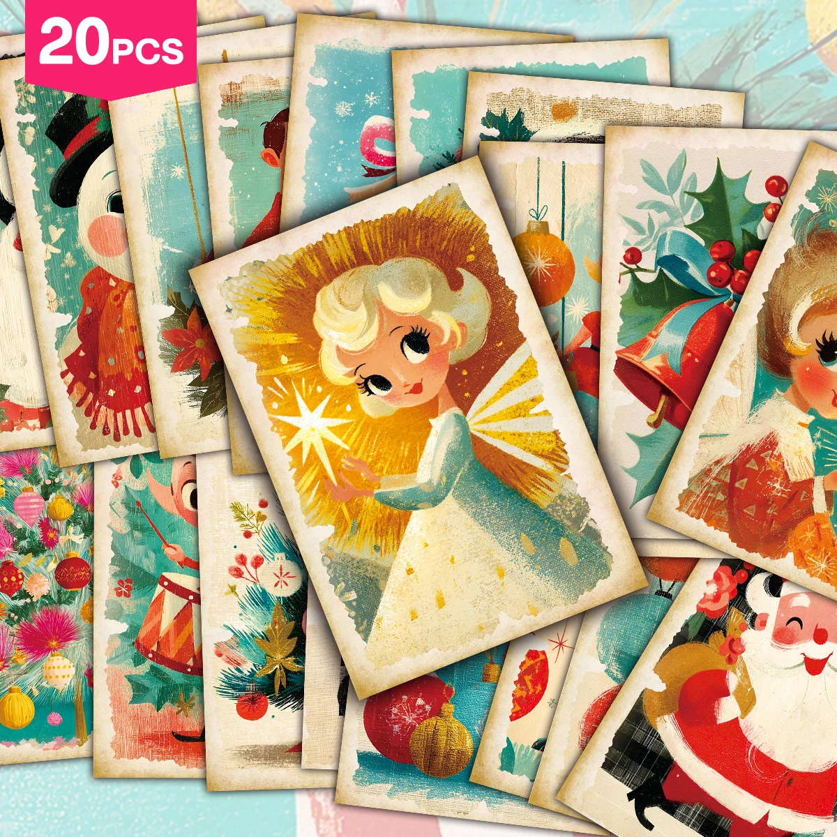 20 Stück nostalgische Weihnachtspostkarten für Heimdekoration, Geschenkanhänger, Partygeschenke, Fotowand-Kunstcollage, Weihnachtsgeschenkverpackungs-Accessoires – Detail 7