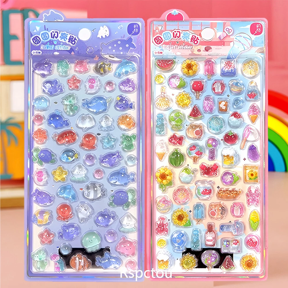 สติกเกอร์นูน 3 มิติ ลายเปลือกไอศกรีมผลไม้หลากสีสัน สำหรับตกแต่งสมุดบันทึก ไดอารี่ เครื่องเขียน สไตล์น่ารัก คาวาอี้ คริสตัล