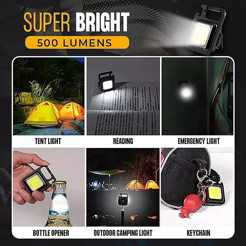 Torcia portachiavi LED COB Mini torcia magnetica portatile super luminosa Lanterna da campeggio USB Luce EDC esterna per escursionismo Pesca