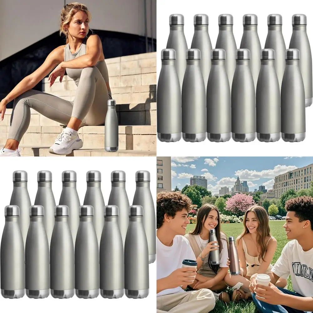 

12 упаковок спортивных бутылок для воды из нержавеющей стали с вакуумной изоляцией, герметичные, с двойными стенками, сохраняют напитки горячим или холодным, холодный серый
