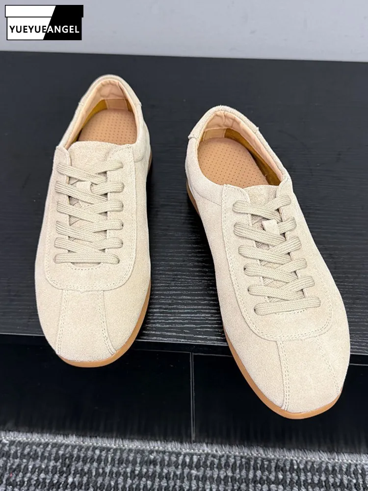 Autumn Mens Casual Real Cow Suede Leather Shoes Low Cut Lace Up Antiskid Platform Joggers Sneakers New Trainers Skateboard Shoes
