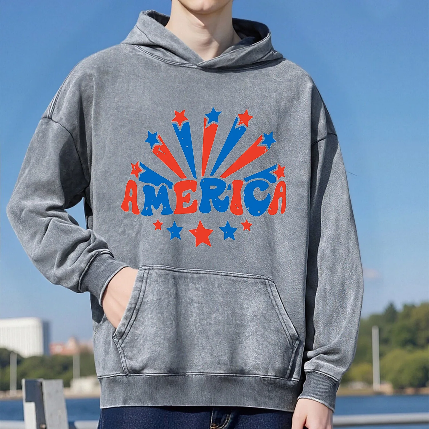 أمريكا ريترو غسلها نمط مقنعين البلوز للجنسين نمط رياضي غير رسمي مصنوع من القطن الخالص نمط الشارع 400G