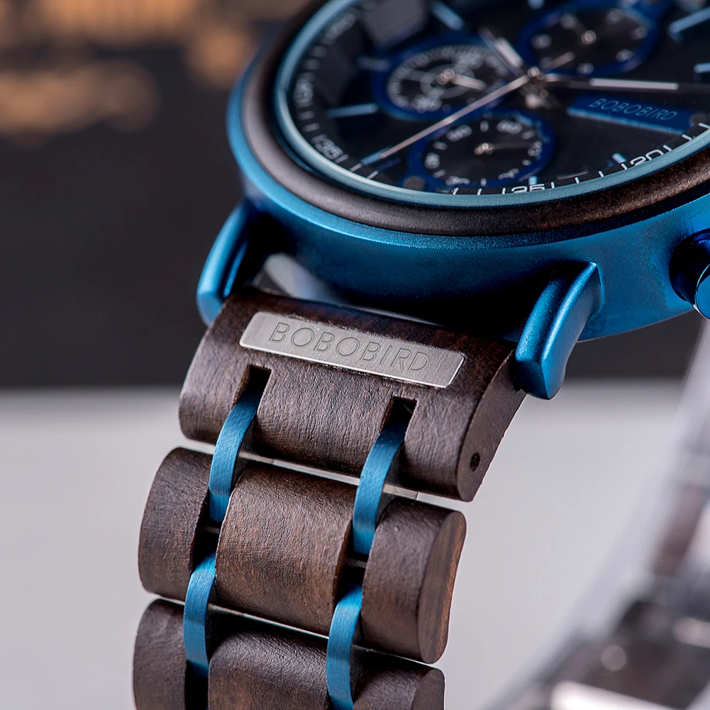 Customize Logo Name Men Wood Watches BOBO BIRD Fashion Calendar Stopwatch Personalized Quartz Wristwatches Gift Dropshipping