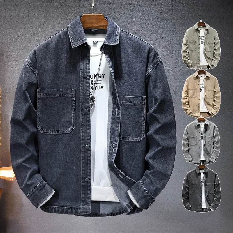 

LIBIELIY Spring Autumn New Fashion Men's Casual Trendy Loose Multi Color Jeans Jacket American High Street Vintage Denim Shirt