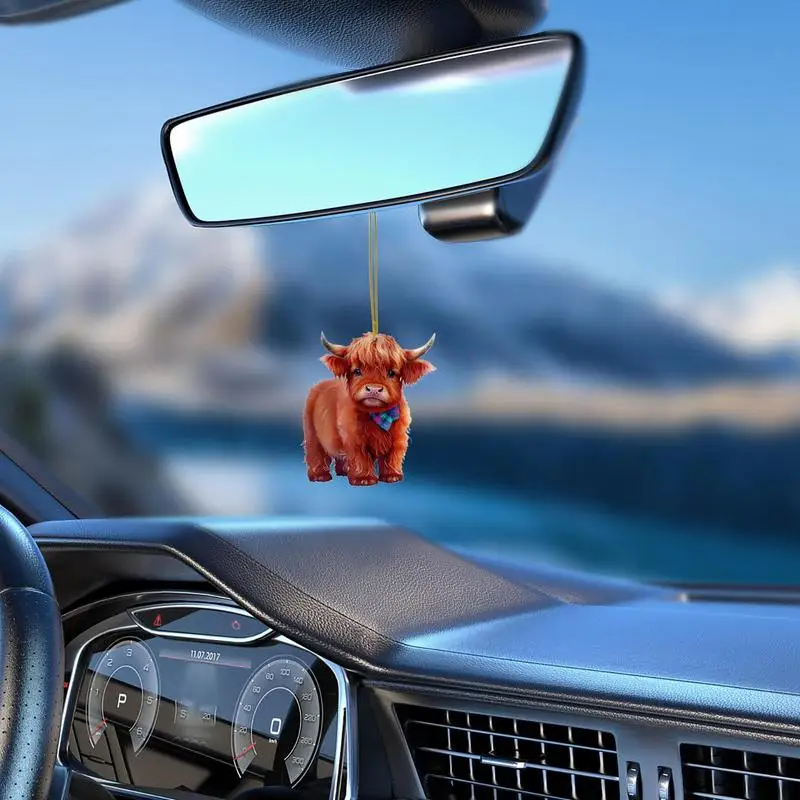 Car Hanging Ornament Highland Cow Pendant For Auto Mirror Car Mirror Suspension Ornament Charm Decoration For Mother's Day