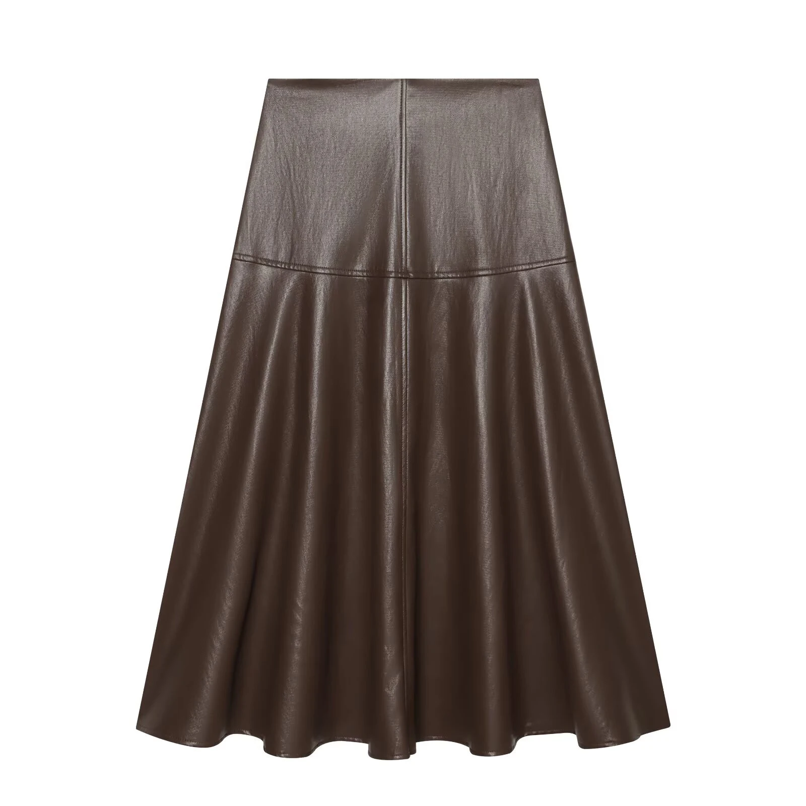 2026 Herbst Neuheit Vielseitiger Lässiger Damen-Midi-Rock mit Leder-Effekt und A-Linien-Schnitt – Detail 5