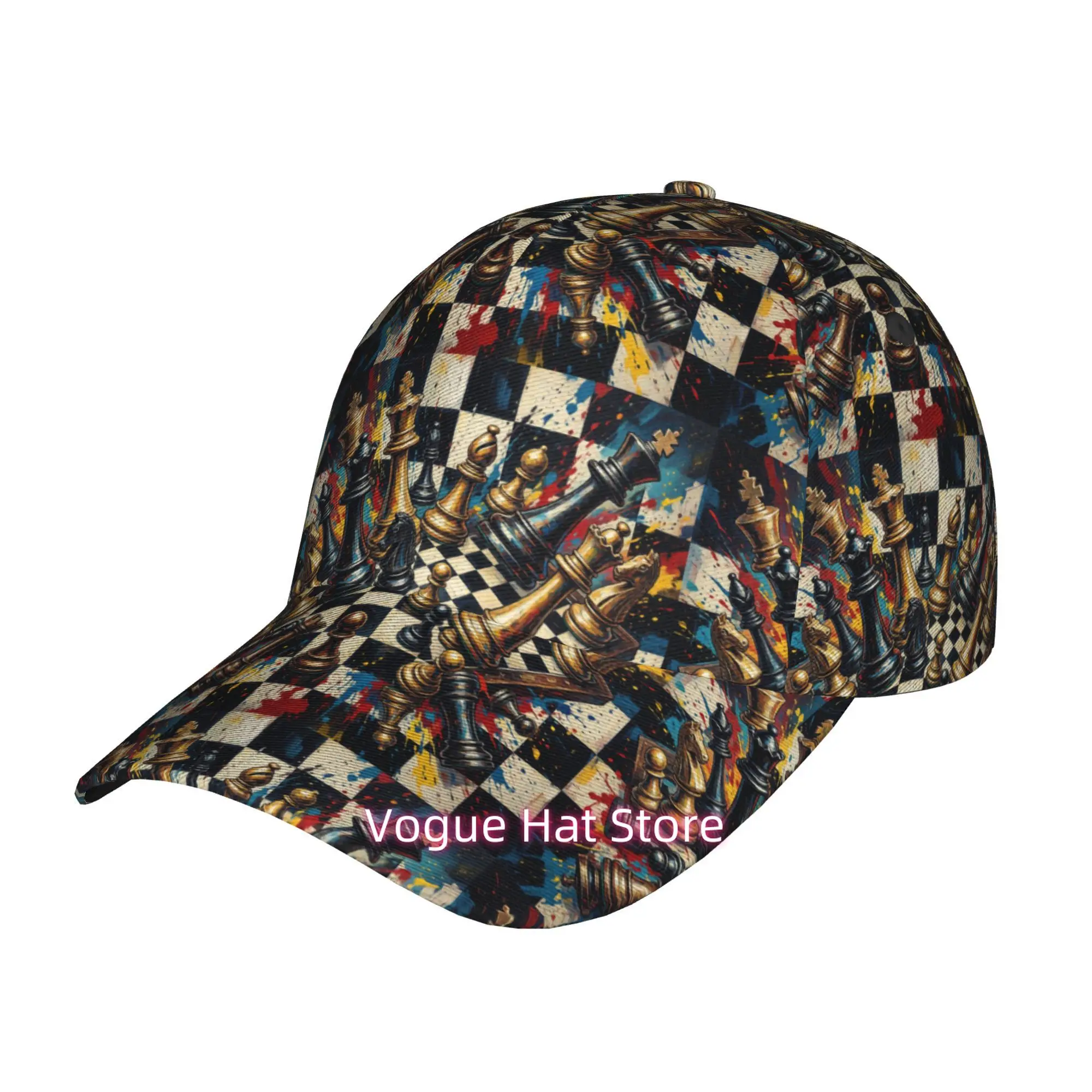 Chess Pieces Surreal Collage Fashionable Printed Baseball Cap, Curved Brim Baseball Cap, Sports Running Cap, Adjustable Baseball