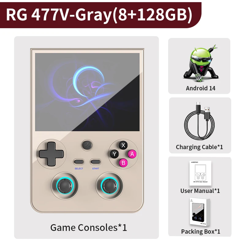Anbernic RG477V Retro Handheld Gameconsole, 4,7-inch LTPS In-Cell Dimensity 8300 Android WiFi Gamespeler, 1080p DP-uitgang, RG 477V