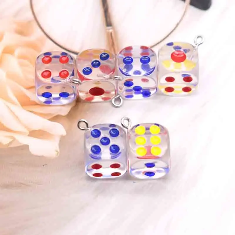 10pcs 14mm Cute Mini Colorful Dices Charms For DIY  Earrings Necklace Jewelry Accessories Finding