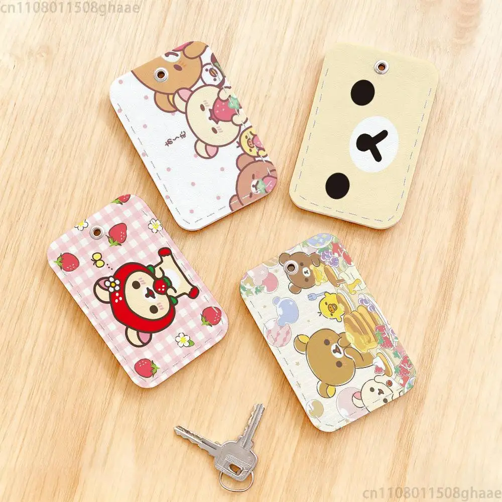 Cute R-Rilakkuma BearPink  Keychain Card Holder, Badge Credit Card Holder, Student ID Card Holder